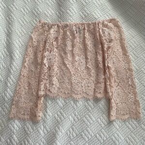 Bebe Lace Off-Shoulder Sheer Top in Blush Pink